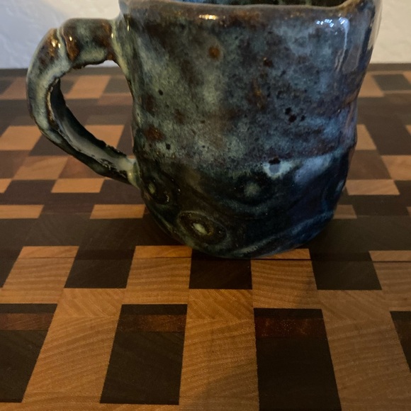 Signed Handcrafted Ceramic Textured Drip Glaze Multi Tonal Rustic Blue BrownMug - Picture 6 of 9